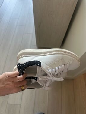 Valentino White Leather Sneakers with Black Studded Heel Tab